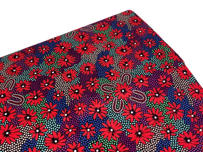 Australian Aboriginal Cotton Quilting Fabric by the YARD. M&S Textiles Lemon Grass Red by Sharon Pettharr Briscoe. Original Art Designs. image 8