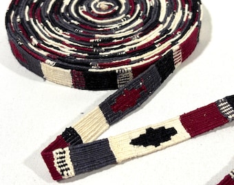 Handwoven 1/2 Inch Wide Guatemalan Hat Band/Belt Sold by the YARD. Maroon, Gray, Black.