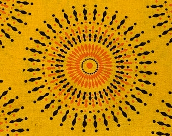 Yellow South African Shweshwe Fabric by the YARD. DaGama 3 Cats Large Yellow Sunburst. Cotton Print Fabric for Quilting, Apparel, Home Décor