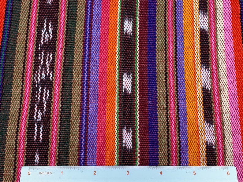 Southwest Style Sunset Shades Ikat Striped Guatemalan Fabric by the YARD. Handwoven Fair Trade Mayan. Medium Weight for Home Décor 36 wide. 画像 7