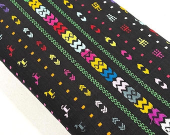 Black Embroidered Fine Weave Guatemalan Huipil Style Fabric by Yard. Handwoven Cotton 36" Wide.