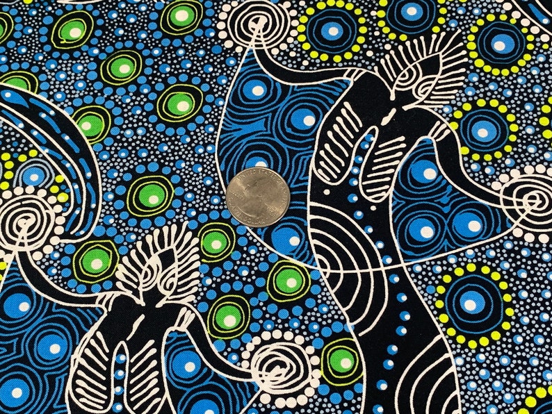 Australian Aboriginal Cotton Quilt Fabric by the YARD. M&S Textiles Dancing Spirit Blue. 100% Cotton Indigenous Tribal Art Design Fabric. image 4