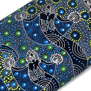 Australian Aboriginal Cotton Quilt Fabric by the YARD. M&S Textiles Dancing Spirit Blue. 100% Cotton Indigenous Tribal Art Design Fabric. image 1