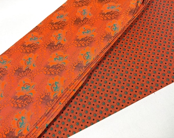 South African Shweshwe Fabric by the YARD. DaGama Orange, Green Hibiscus. 100% Quilt Cotton.