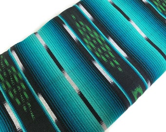 Teal and Emerald Green Ikat Stripe Guatemalan Fabric by the YARD. 24" Wide. Ombre Green Extra Fine Weave. Handwoven Ethnic Mayan Textiles.