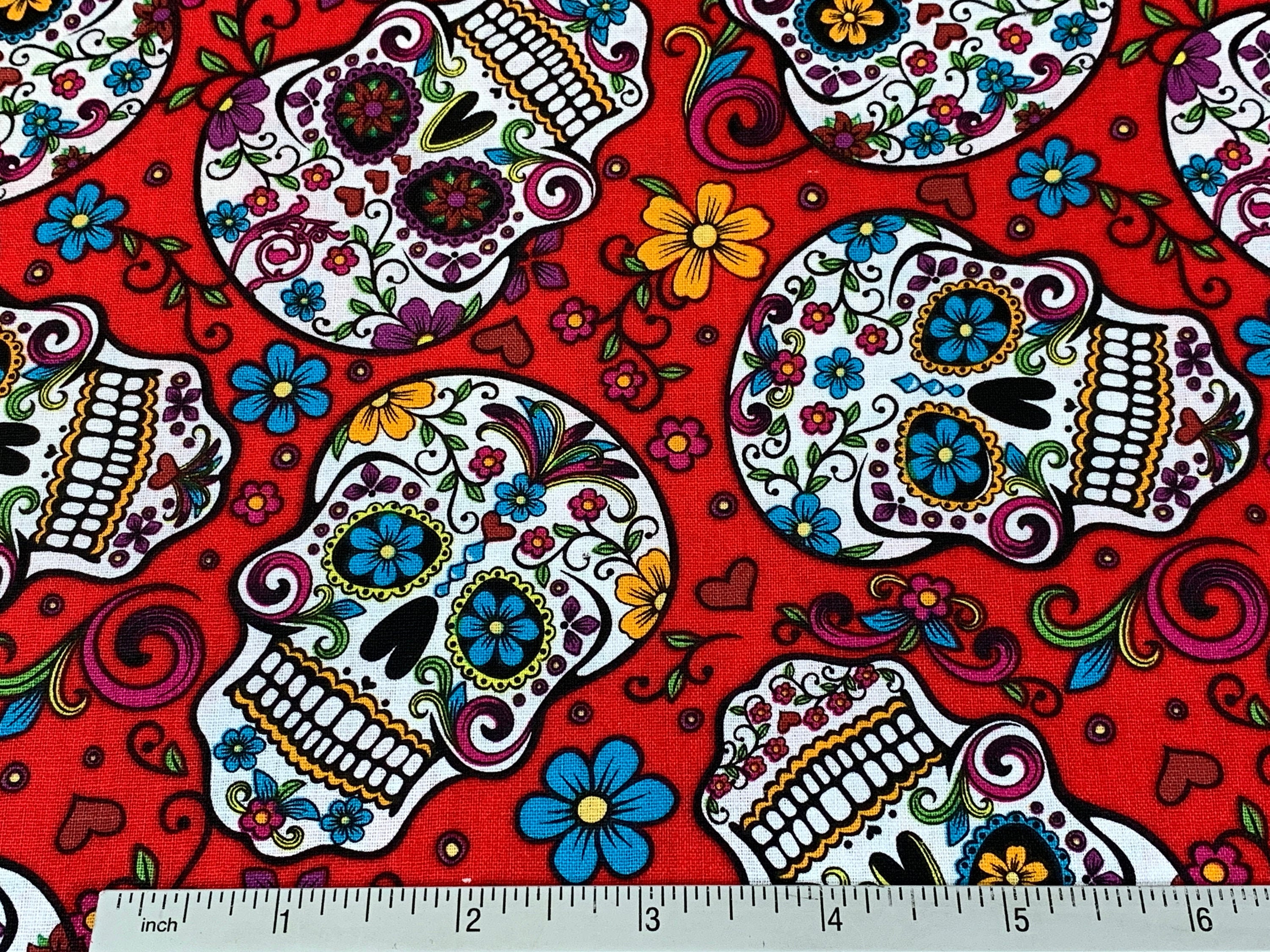Day of the Dead Sugar Skull Fabric, Red Cotton Fiesta Fabric - Etsy
