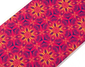 South African Shweshwe Fabric by the YARD. DaGama Pink, Yellow Giant Flowers. 100% Quilting Cotton.