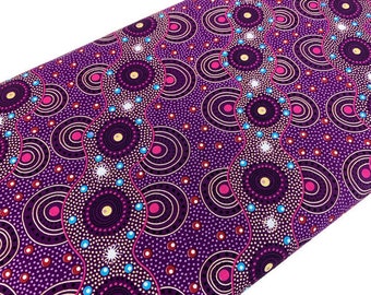 Australian Aboriginal Cotton Quilting Fabric by the  YARD.  M&S Textiles Bush Dreaming of Utopia Purple. Original Aboriginal Art Design.