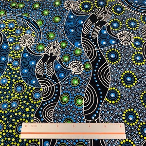 Australian Aboriginal Cotton Quilt Fabric by the YARD. M&S Textiles Dancing Spirit Blue. 100% Cotton Indigenous Tribal Art Design Fabric. image 5