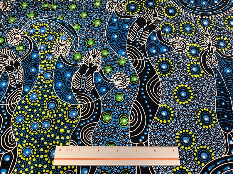 Australian Aboriginal Cotton Quilt Fabric by the YARD. M&S Textiles Dancing Spirit Blue. 100% Cotton Indigenous Tribal Art Design Fabric. image 5