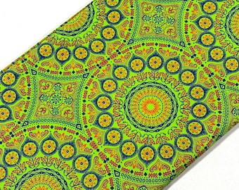 South African Shweshwe Fabric by the  YARD. DaGama Lime Green Giant Mandala. 100% Cotton.