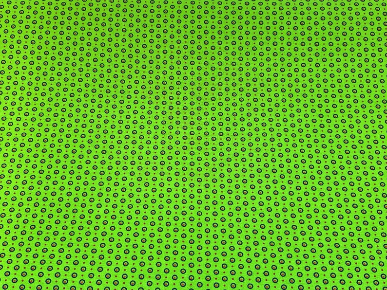 South African Shweshwe Fabric by the YARD. DaGama Three Cats Lime Green Circled Dots. Cotton Fabric for Quilting, Apparel, and Home Decor Bild 4