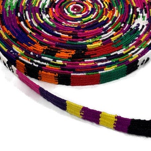 Hand Woven 1/2 Inch Wide Guatemalan Belt, Sash, Purse Strap Sold per YARD. Cotton Mayan Toto Belt Textile in Rainbow Stripe Assorted Colors.
