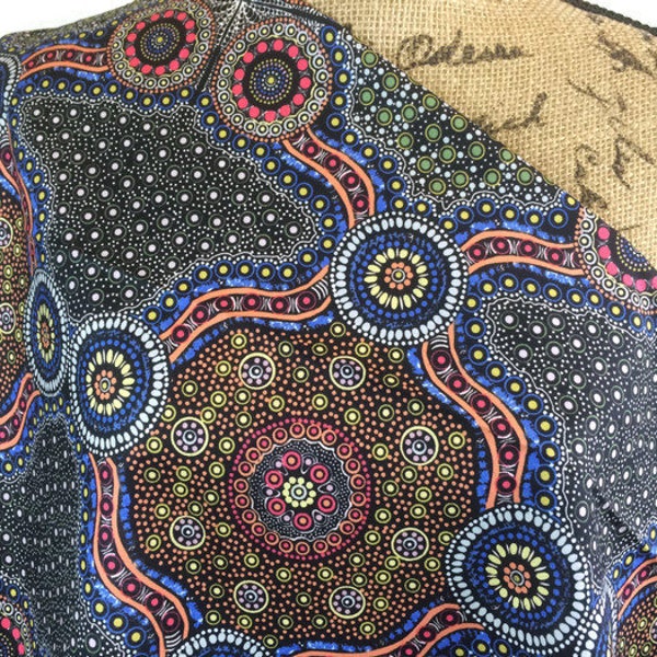 Aboriginal Australian Fabric by the Yard. Wild Bush Flowers Black  M&S Textiles. 100% Cotton Quilt Fabric for Quilting, Apparel, Home Décor