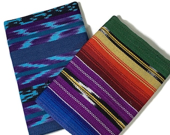 Guatemalan Handwoven Fabric Bundle Assorted. Half Yard Bundle. 2 Pieces--1/2 Yard Each Turquoise & Rainbow Sarape Stripe Ikat--1 YARD Total