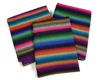 Guatemalan Handwoven Fabric Remnant Bundle. Jewel Tone Ombre Medium Weight Fabric. Three Piece Bundle--31x36 inch, 28x36 inch, 18x36 inch.