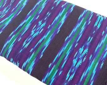 Turquoise & Deep Purple Ikat Striped Guatemalan Fabric by Yard, Handwoven Cotton Mayan Textile, 36".