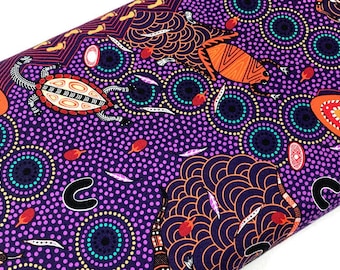 Australian Aboriginal Cotton Quilting Fabric by the YARD. M&S Textiles "Around Waterhole Purple". For sewing, quilting, apparel, home decor.