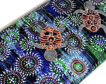 Australian Aboriginal Cotton Quilting Fabric by the YARD. M&S Textiles Sea Dreaming Blue by Heather Kennedy. Original Art Design Fabric.