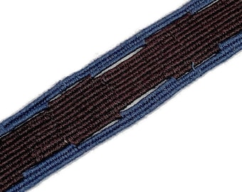 Hand Woven 1.50 Inch Wide Guatemalan Belt/Strap/Sash Sold by the YARD. Cotton Mayan Toto Belt Textile in Blue & Dark Brown Geometric Center