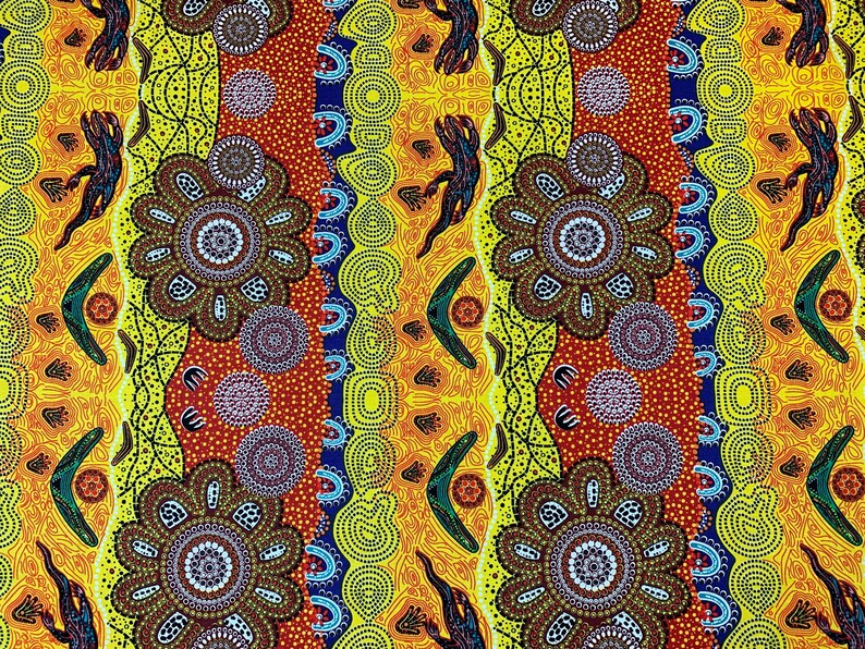 Australian Aboriginal Cotton Quilting Fabric by the YARD. M&S Etsy