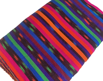 Bright Rainbow Striped Ikat Guatemalan Fabric by the YARD. Handwoven Fair Trade Ethnic Mayan Fabric. 100% Cotton for Home Décor 36" wide.