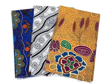 3 Piece FAT QUARTER BUNDLE Australian Aboriginal Fabric. 100% Cotton Quilt Fabric--M&S Textiles Assort Prints for quilt, sewing, home décor