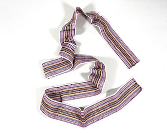 Guatemalan Mayan Handwoven Cotton Sash with Fringe. White & Lavender Stripes. 2 x 64 inch.
