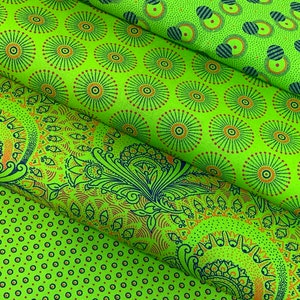 South African Shweshwe Fabric by the YARD. DaGama Three Cats Lime Green Circled Dots. Cotton Fabric for Quilting, Apparel, and Home Decor Bild 7