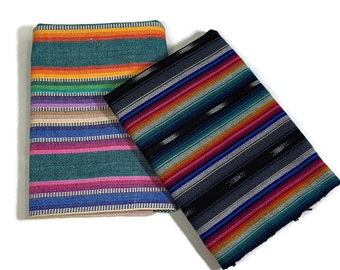 Guatemalan Handwoven Fabric Bundle Assorted. Half Yard Bundle. 2 Pieces--1/2 Yard Each Pastel Stripes & Black Rainbow Ikat--1 YARD Total