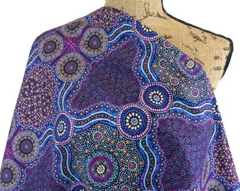 Australian Aboriginal Cotton Quilting Fabric by the YARD.  M&S Textiles Wild Bush Flowers Purple. For sewing, quilting, apparel, home decor.