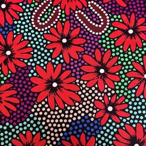Australian Aboriginal Cotton Quilting Fabric by the YARD. M&S Textiles Lemon Grass Red by Sharon Pettharr Briscoe. Original Art Designs. image 4
