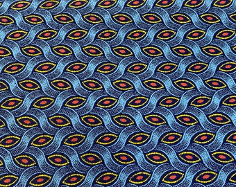 South African Shweshwe Fabric by the YARD. DaGama 3 Cats Royal Blue/Red/Gold Seapod Braids. 100% Cotton Fabric for Quilting, Apparel, Décor.