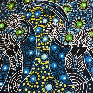 Australian Aboriginal Cotton Quilt Fabric by the YARD. M&S Textiles Dancing Spirit Blue. 100% Cotton Indigenous Tribal Art Design Fabric. image 3