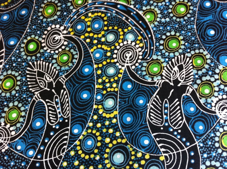 Australian Aboriginal Cotton Quilt Fabric by the YARD. M&S Textiles Dancing Spirit Blue. 100% Cotton Indigenous Tribal Art Design Fabric. image 3