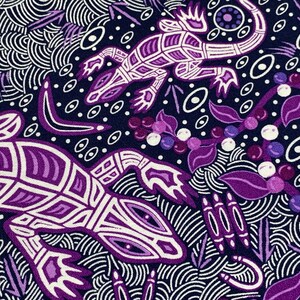 Australian Aboriginal Cotton Quilting Fabric by the YARD. M&S Textiles Man and Goanna Violet. For sewing, quilting, apparel, home decor. image 5