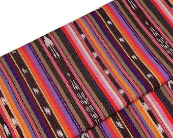 Southwest Style Sunset Shades Ikat Striped Guatemalan Fabric by the YARD. Handwoven Fair Trade Mayan. Medium Weight for Home Décor 36" wide.