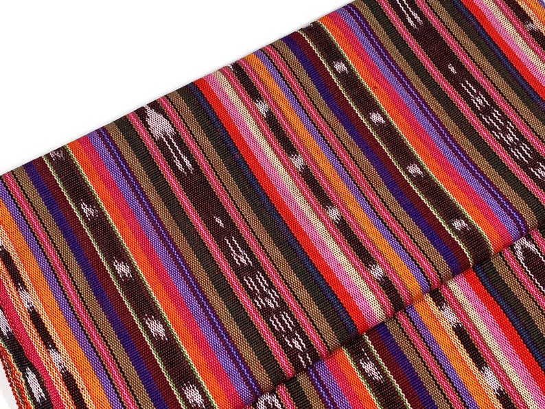 Southwest Style Sunset Shades Ikat Striped Guatemalan Fabric by the YARD. Handwoven Fair Trade Mayan. Medium Weight for Home Décor 36 wide. 画像 1