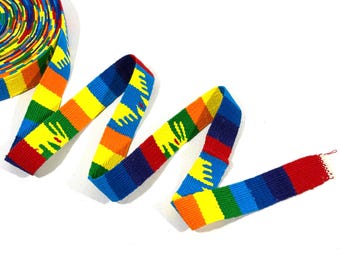 Handwoven 1 Inch Wide Guatemalan Belt Sold by YARD. Traditional Pattern, Primary Colors.