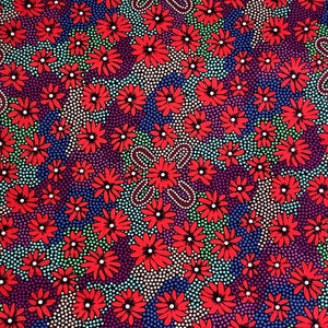 Australian Aboriginal Cotton Quilting Fabric by the YARD. M&S Textiles Lemon Grass Red by Sharon Pettharr Briscoe. Original Art Designs. image 3