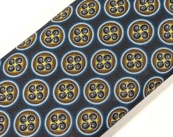 South African Shweshwe Fabric by the YARD. DaGama Turquoise, Brown, Gold Medallions 100% Quilt Cotton.