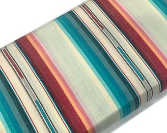 Turquoise, Red, & Cream Southwest Style Stripes Woven Fabric by the Yard. 100% Light Weight Cotton Fabric for Apparel, Home Décor, Sewing..