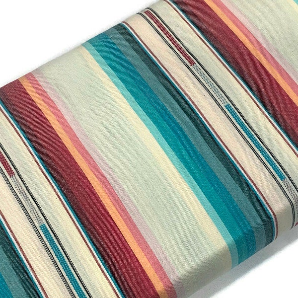 Turquoise, Red, & Cream Southwest Style Stripes Woven Fabric by the Yard. 100% Light Weight Cotton Fabric for Apparel, Home Décor, Sewing..