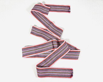 Guatemalan Mayan Handwoven Cotton Sash with Fringe. White & Pink Pastel. 2 x 80 inch.