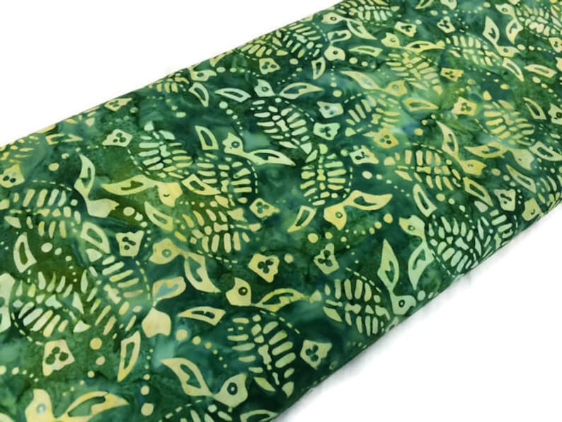 Indonesian Batik Fabric--Unique Hand Dyed Cotton Batik Quilt Fabric--YellowGreen Sea Turtles on Emerald Green--Sold by the YARD for Sewing