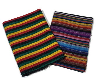 Guatemalan Handwoven Fabric Bundle Assorted. Half Yard Bundle. 2 Pieces--1/2 Yard Each Rasta Colors and Rainbow Ikat--1 YARD Total
