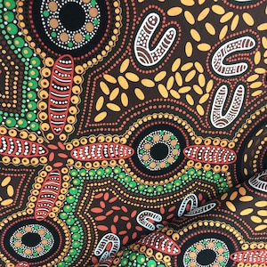 Australian Fabric--Aboriginal Fabric--Aboriginal Art--Cotton Fabric--Ethnic--Sacred Women&#39;s Song Brown--Australian Fabric by the  YARD