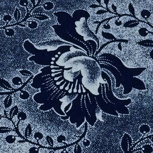 Tela Shweshwe sudafricana cortada a medida. Auténtico estampado DaGama ThreeCats Indigo Hibiscus. Tela de algodón para acolchado, prendas de vestir y decoración del hogar.
