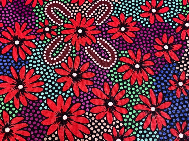 Australian Aboriginal Cotton Quilting Fabric by the YARD. M&S Textiles Lemon Grass Red by Sharon Pettharr Briscoe. Original Art Designs. image 5