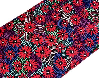 Australian Aboriginal Cotton Quilting Fabric by the YARD. M&S Textiles Lemon Grass Red by Sharon Pettharr Briscoe.  Original Art Designs.